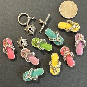21.  Enamel Flip-Flops With Rhinestone Silver Tone Spacers & Toggle Clasp